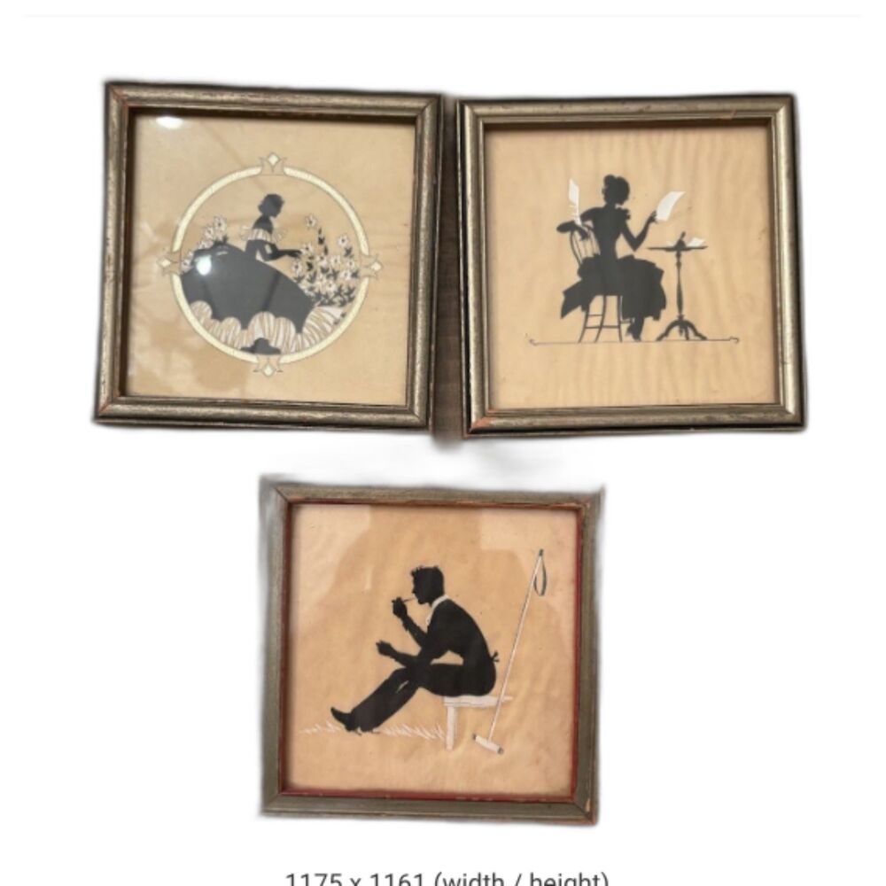 BUZZA COMPANY 1920s VICTORIAN SILHOUETTE VINTAGE LOT OF 3 CRAFTACRES FRAMED 4X4